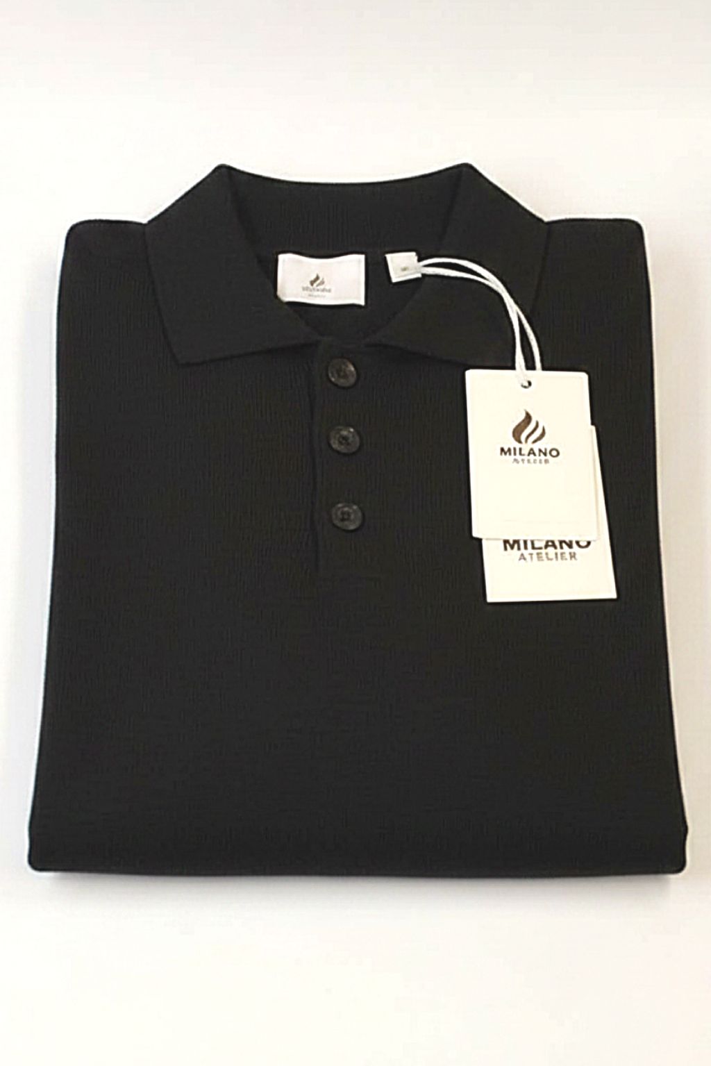 Pure Cashmere Polo Neck Sweater in Black by Milano Atelier