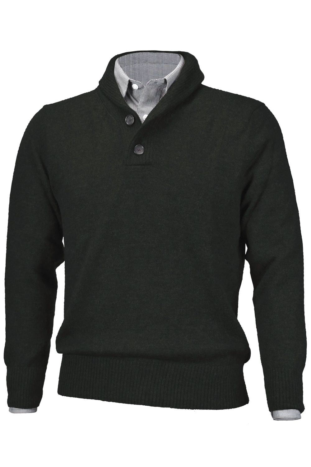 Royal Alpaca 2-Button Shawl Collar Sweater in Hunter Green Heather by Peru Unlimited
