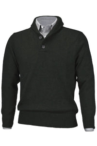 Royal Alpaca 2-Button Shawl Collar Sweater in Hunter Green Heather by Peru Unlimited
