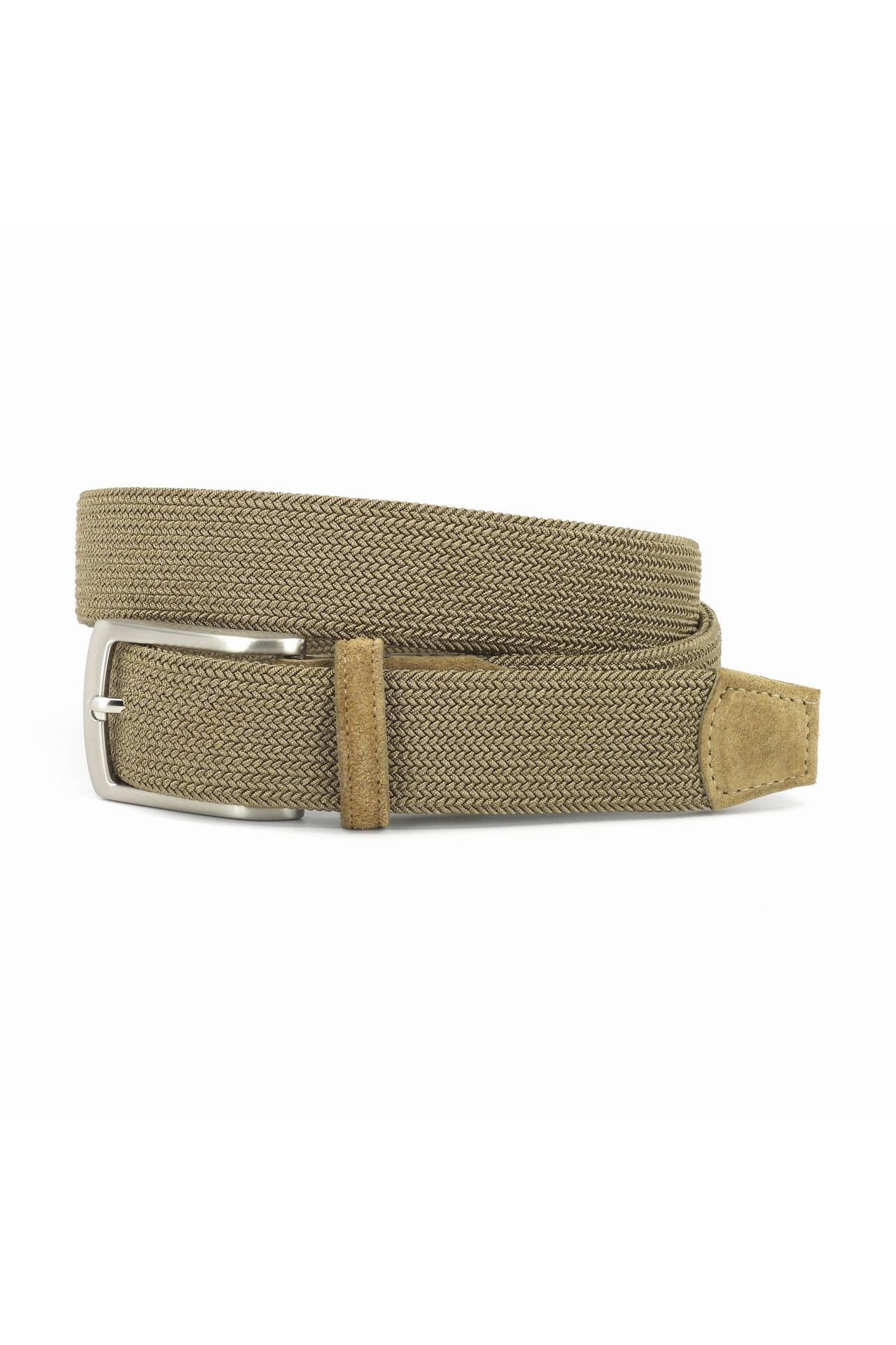 Italian Tubular Woven Stretch Belt with Suede End & Loop in Dark Khaki by Torino Leather