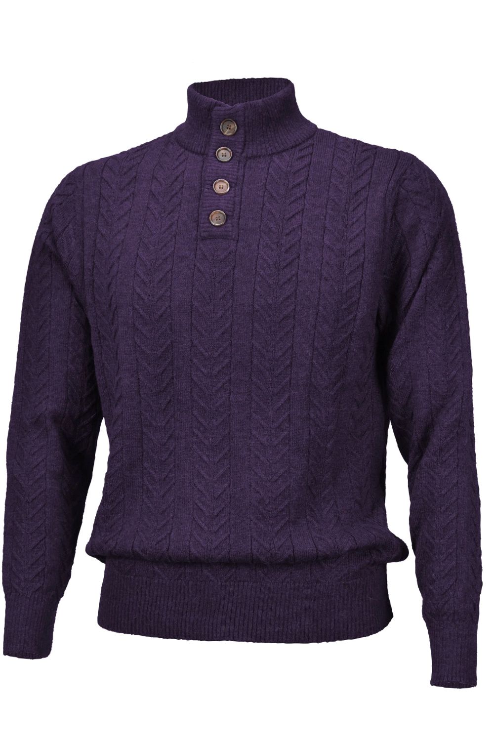 Royal Alpaca Cable Knit Button-Mock Sweater in Plum Heather by Peru Unlimited