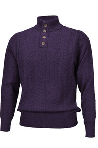 Royal Alpaca Cable Knit Button-Mock Sweater in Plum Heather by Peru Unlimited