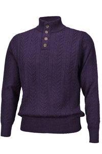 Royal Alpaca Cable Knit Button-Mock Sweater in Plum Heather by Peru Unlimited