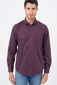 Burgundy, Black, and Wine Geometric Cotton Sport Shirt with Hidden Button Down Collar by Leo Chevalier