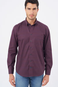 Burgundy, Black, and Wine Geometric Cotton Sport Shirt with Hidden Button Down Collar by Leo Chevalier