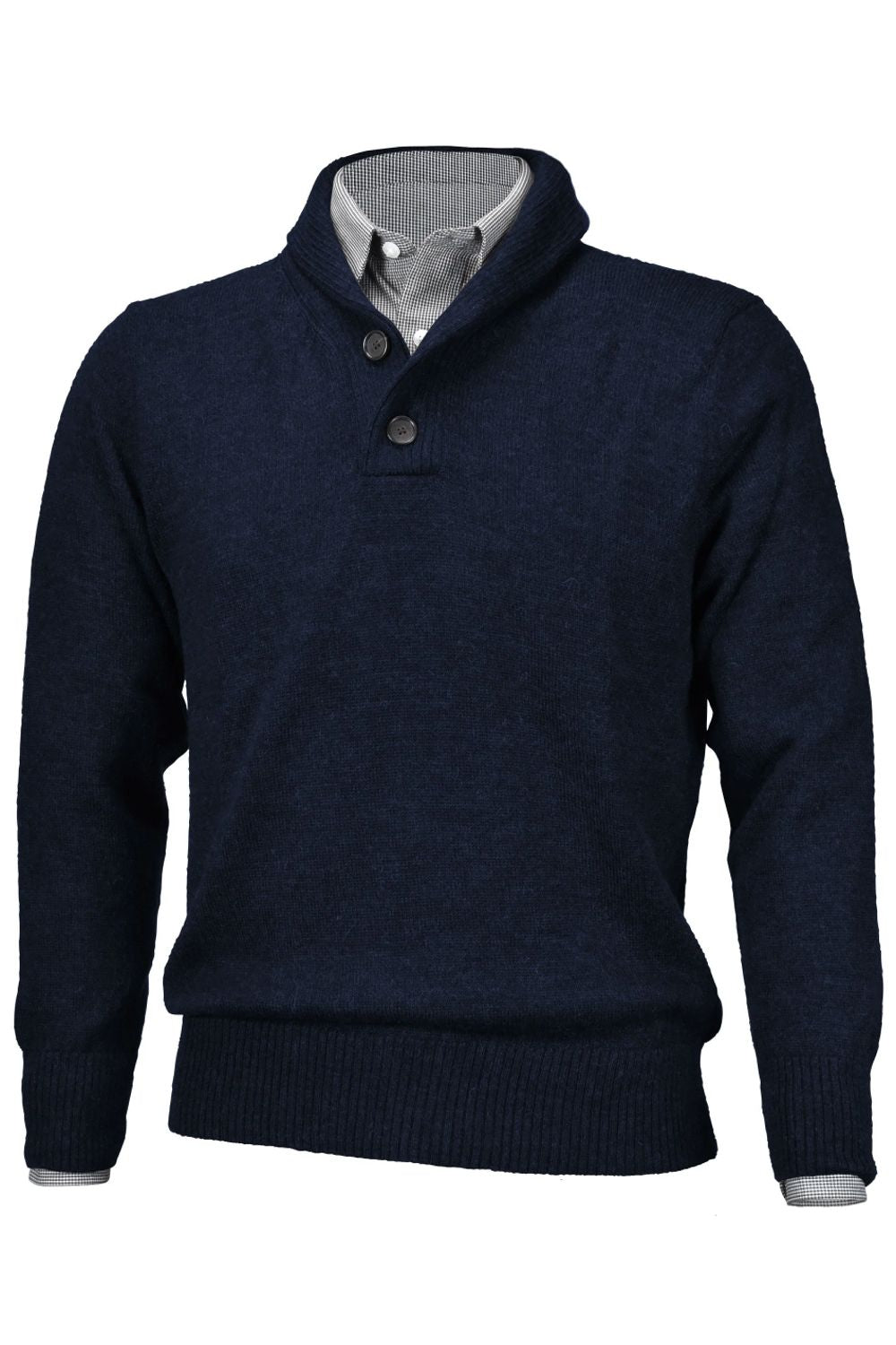 Royal Alpaca 2-Button Shawl Collar Sweater in Midnight Heather by Peru Unlimited