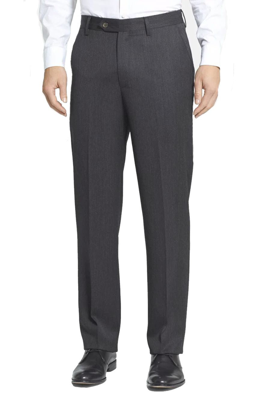 Super 100s Worsted Wool Gabardine Trouser in Medium Grey (Hampton Plain Front) by Berle