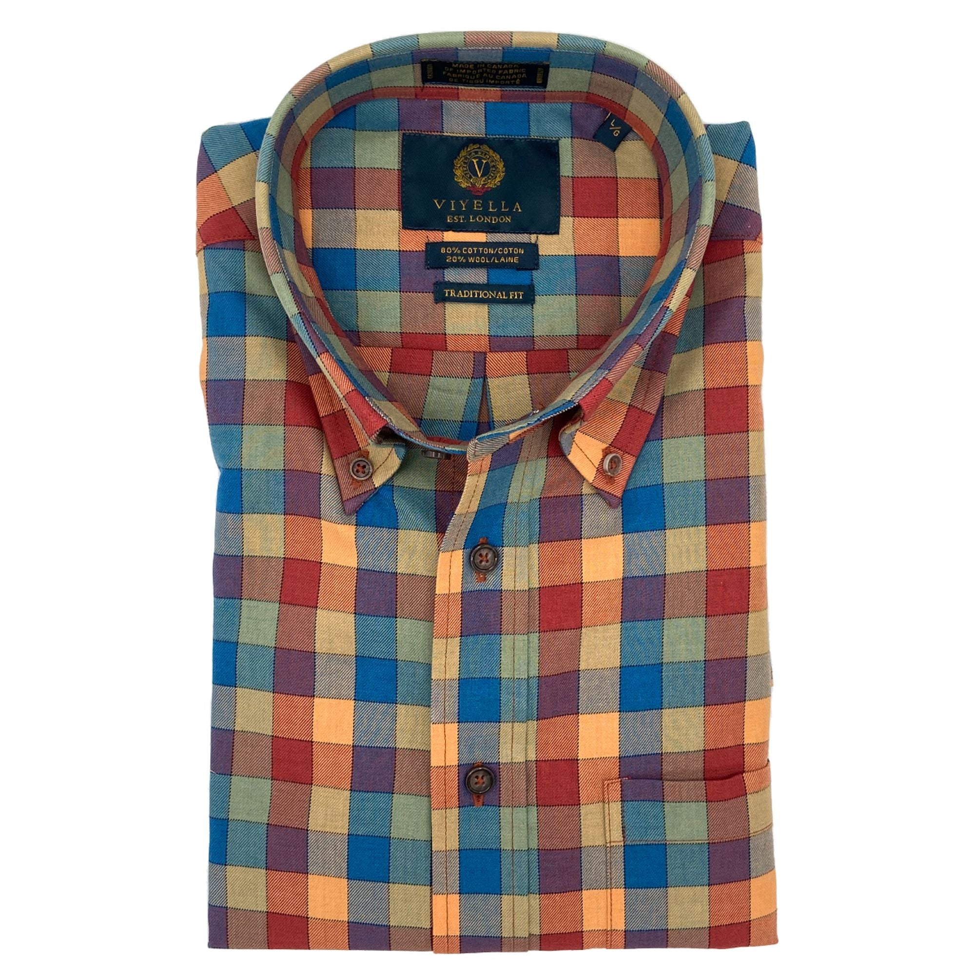 Spice Multi Plaid Cotton and Wool Blend Button-Down Shirt by Viyella