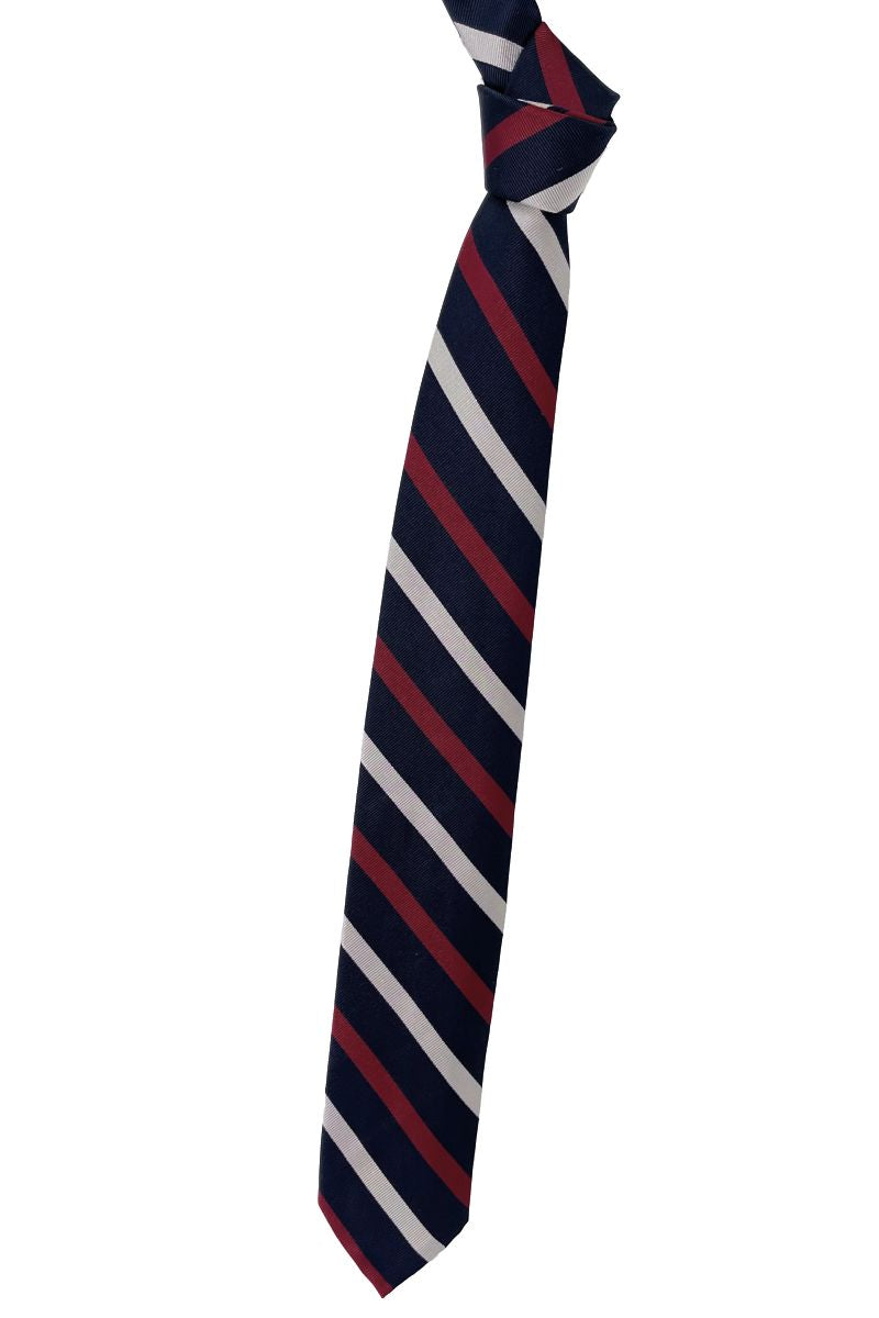 Navy, Red, and Silver-White 'Regimental' Self-Lined Woven Silk Faille Tie by Robert Talbott