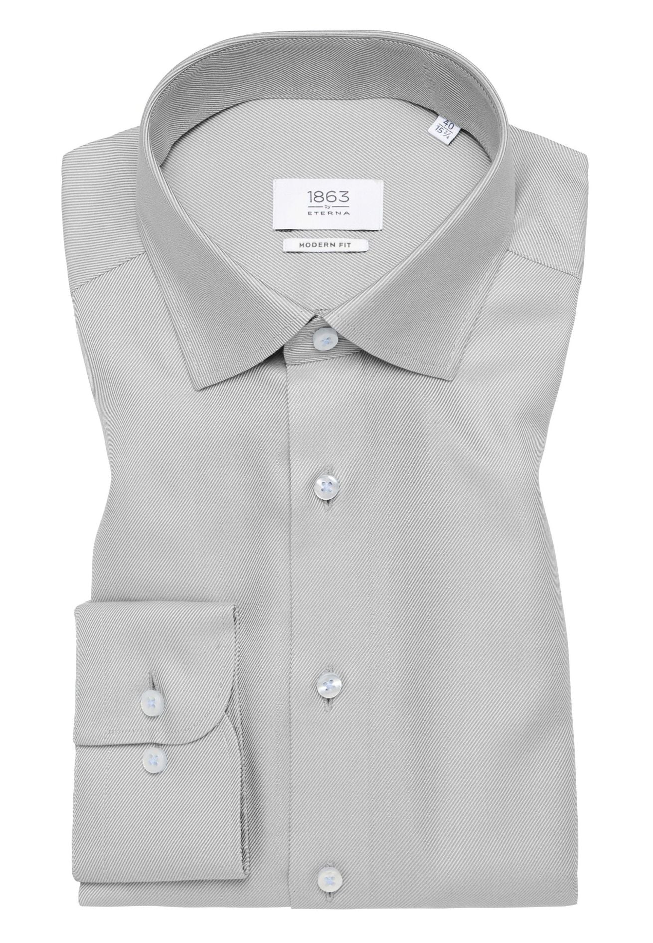 'Royal Twill' In Silver Grey - Modern Fit - Two Ply Cotton Twill Dress Shirt with Kent Collar by Eterna 1863