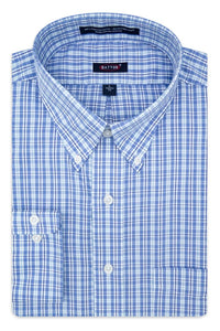 'Vincent' Multi Blue Check Long Sleeve Beyond Non-Iron® Cotton Sport Shirt (Tailored Fit) by Batton