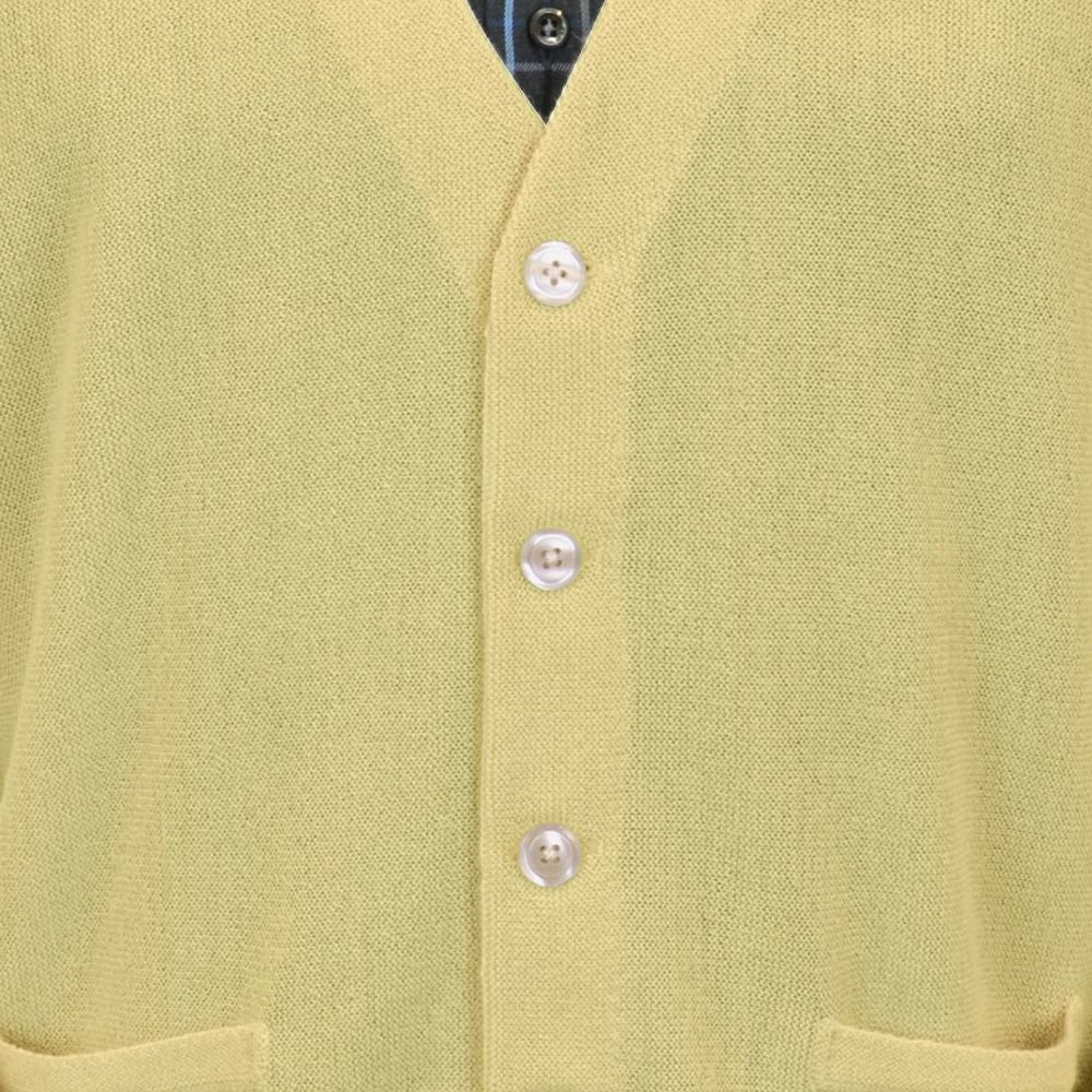 Baby Alpaca 'Links Stitch' V-Neck Cardigan Sweater in Yellow by Peru Unlimited