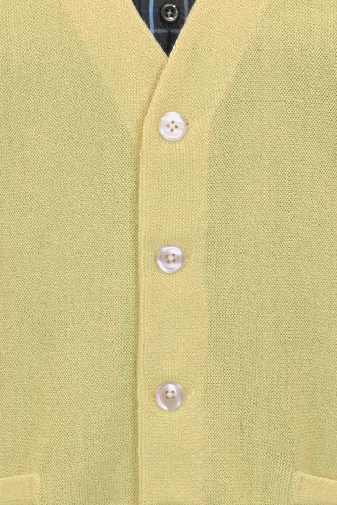 Baby Alpaca 'Links Stitch' V-Neck Cardigan Sweater in Yellow by Peru Unlimited