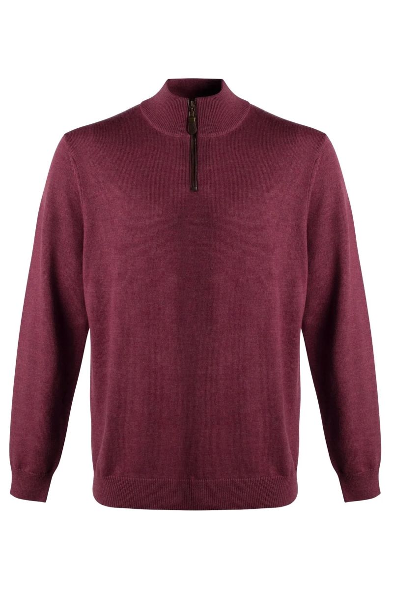 Extra Fine 'Zegna Baruffa' Merino Wool Quarter-Zip Sweater in Wine Mouline by Viyella