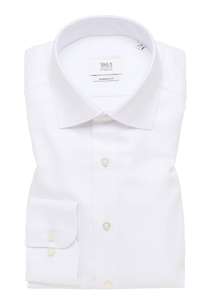 'Royal Twill' In White - Modern Fit - Two Ply Cotton Twill Dress Shirt with Kent Collar by Eterna 1863