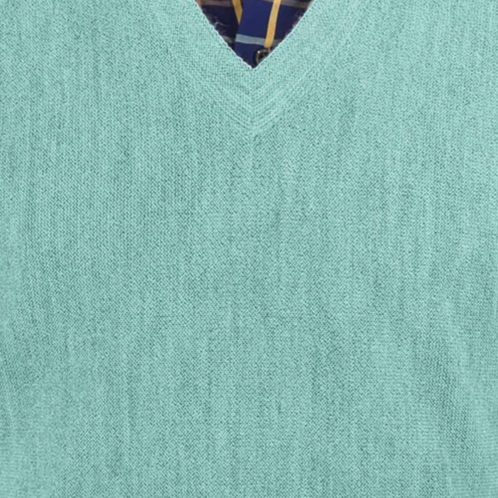 Baby Alpaca 'Links Stitch' V-Neck Sweater in Aqua Heather by Peru Unlimited