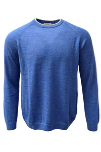 Baby Alpaca Raglan Sleeve Crew Neck Sweater with Contrast Trim in Surf/Pearl Grey by Blue 1899