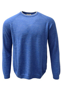 Baby Alpaca Raglan Sleeve Crew Neck Sweater with Contrast Trim in Surf/Pearl Grey by Blue 1899