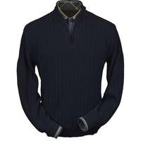 Baby Alpaca 'Links Stitch' Half-Zip Mock Neck Sweater in Aubergine Heather by Peru Unlimited