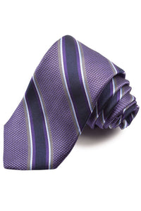 Lavender, Navy, Purple, and Grey Textured Bar Stripe Woven Silk Jacquard Tie by Dion Neckwear