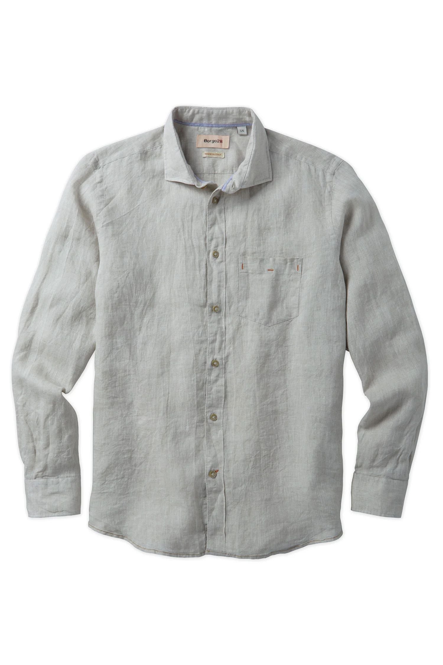 Italian Linen Long Sleeve Sport Shirt in Stone by Borgo28