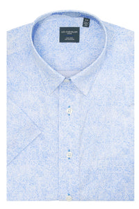 Light Blue and White Speckled Print Short Sleeve No-Iron Cotton Sport Shirt with Hidden Button Down Collar by Leo Chevalier