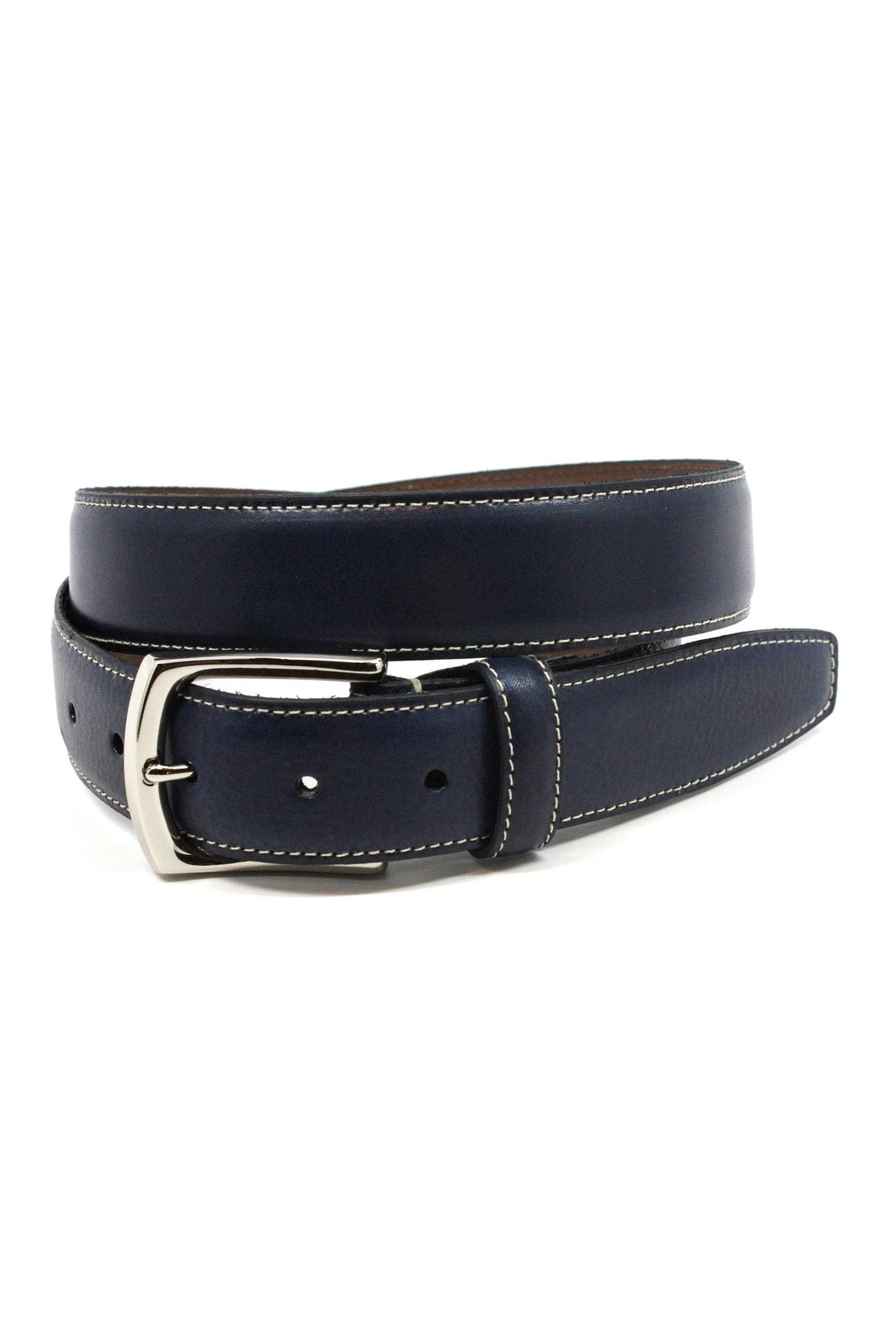 Burnished Tumbled Italian Leather Dress Casual Belt in Navy by Torino Leather