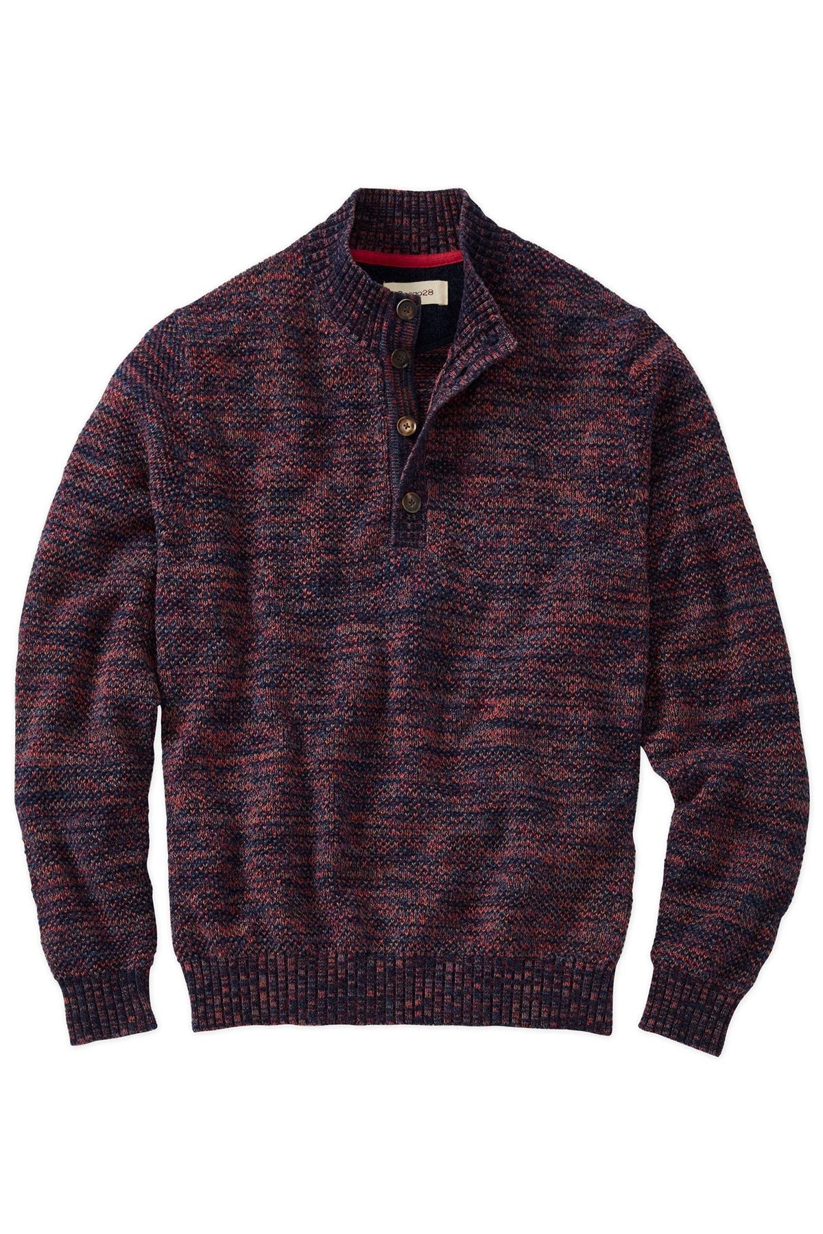 Chenille Button Mock Neck Cotton Sweater in Navy Mix by Borgo28