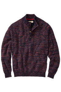 Chenille Button Mock Neck Cotton Sweater in Navy Mix by Borgo28