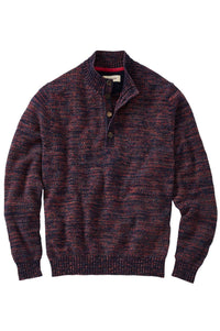 Chenille Button Mock Neck Cotton Sweater in Navy Mix by Borgo28