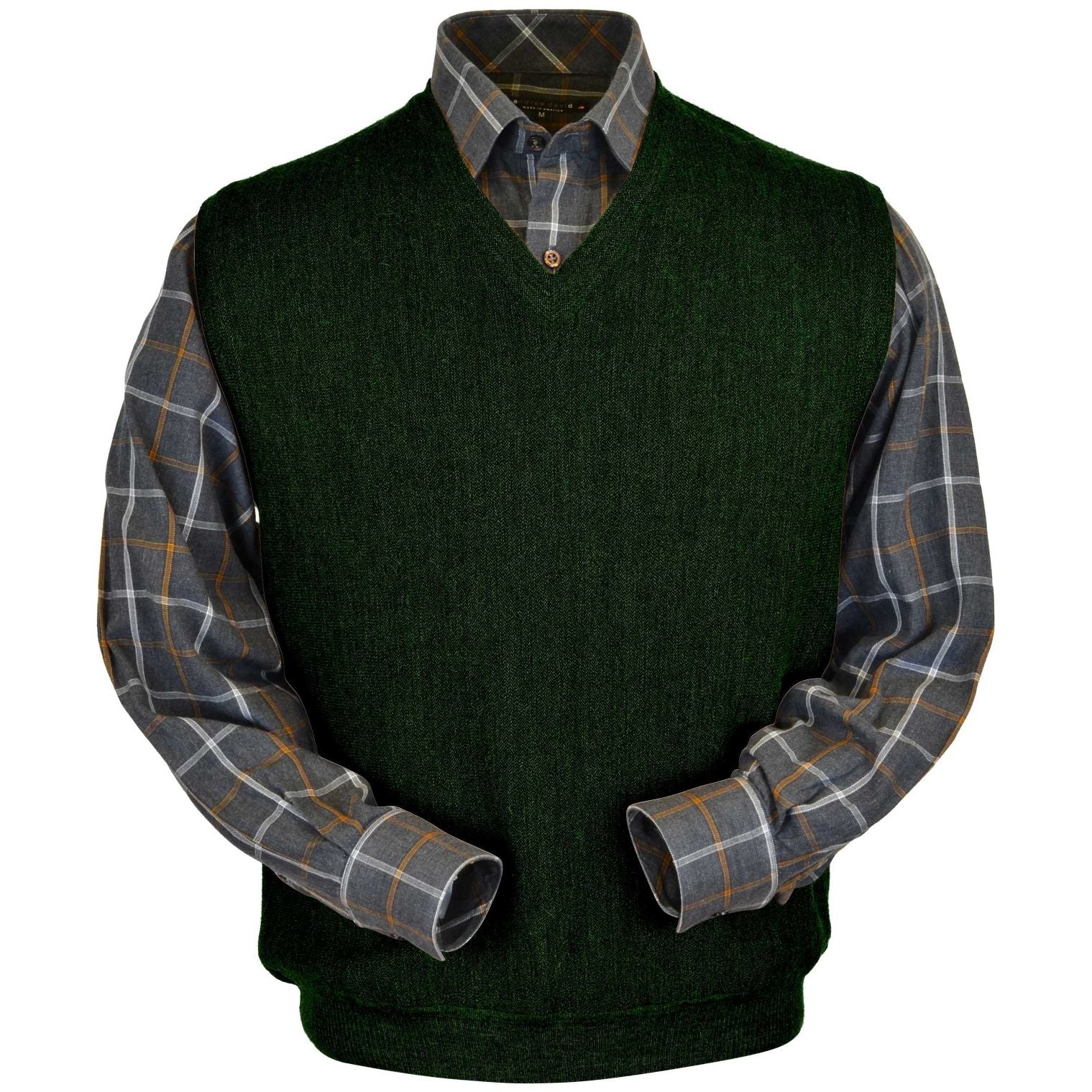 Baby Alpaca 'Links Stitch' V-Neck Sweater Vest in Dark Green Heather by Peru Unlimited