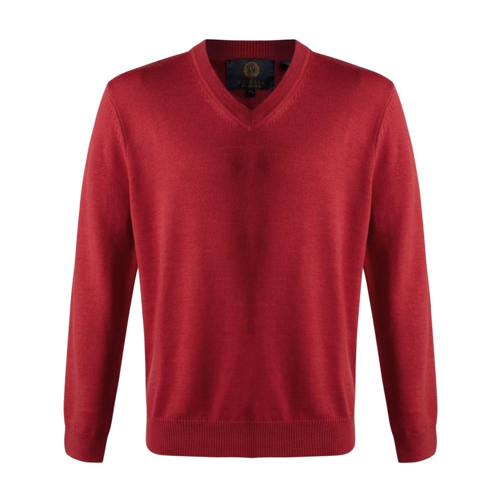 Extra Fine 'Zegna Baruffa' Merino Wool V-Neck Sweater in Admiral Red by Viyella