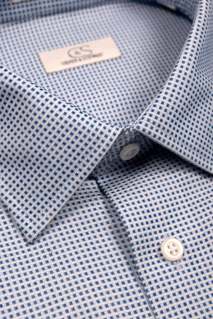 Blue, Sky, and White Geo Dot Wrinkle-Free Cotton Dress Shirt with Spread Collar by Cooper & Stewart