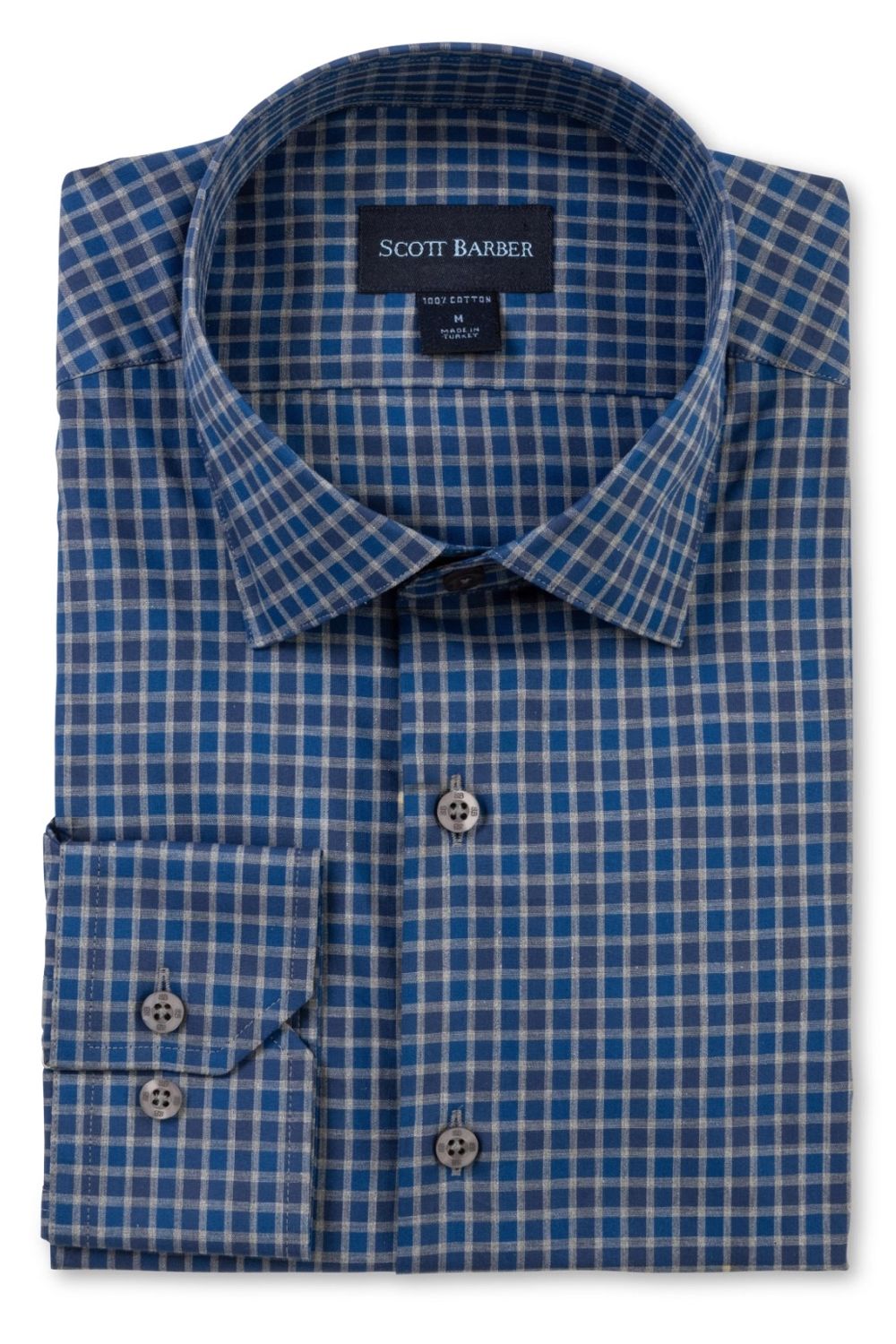 Newport Poplin Mélange Check Long Sleeve Sport Shirt in Blue by Scott Barber
