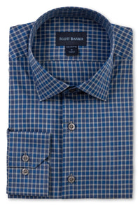 Newport Poplin Mélange Check Long Sleeve Sport Shirt in Blue by Scott Barber