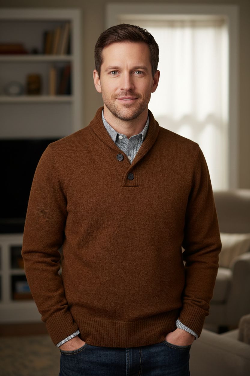 Royal Alpaca 2-Button Shawl Collar Sweater in Rust Heather (Size Medium) by Peru Unlimited
