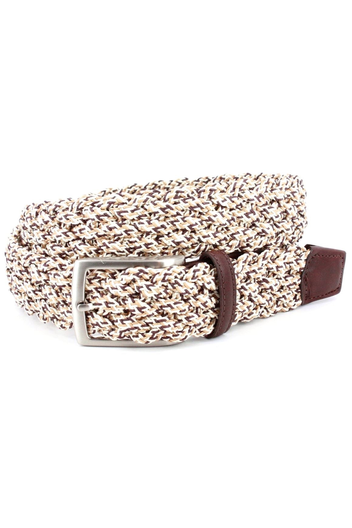 Italian Double Braided Cotton Casual Belt in Camel Multi by Torino Leather
