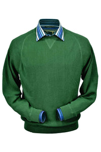 Baby Alpaca 'Links Stitch' Sweatshirt-Style Crew Neck Sweater in Pebble Green (Size XX-Large) by Peru Unlimited