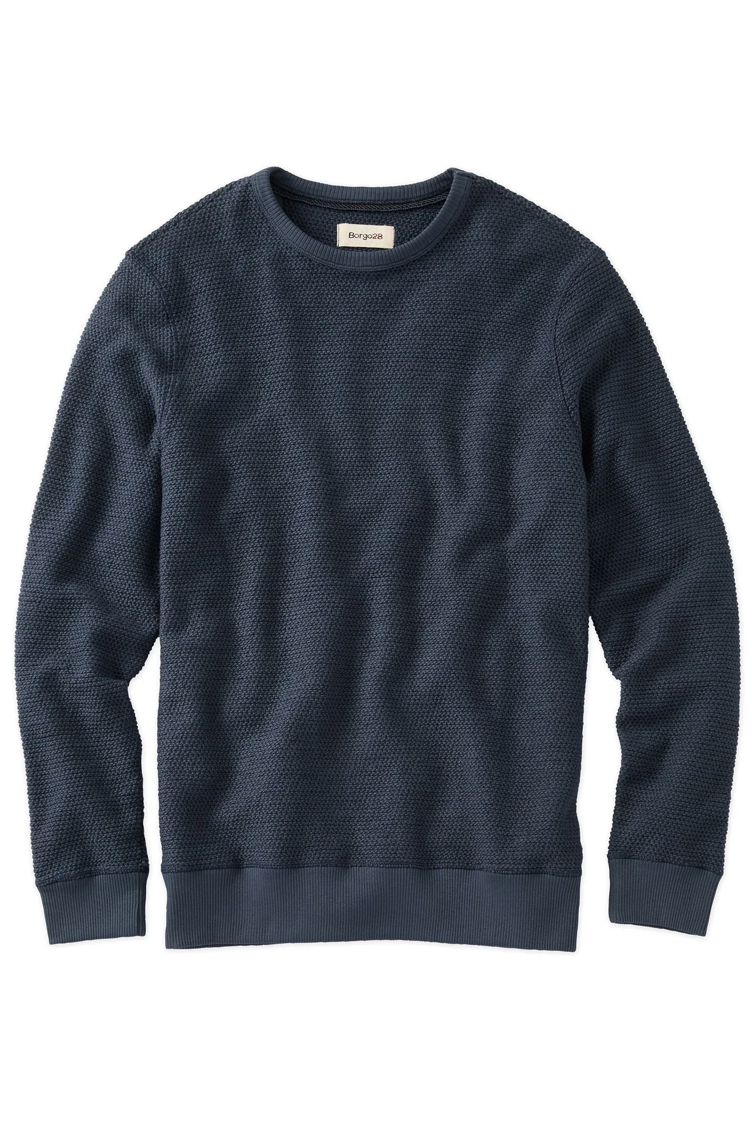 Textured Crew Neck Cotton Sweatshirt in Indigo by Borgo28