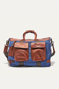 Canvas and Leather Travel Duffle in Navy with Tan Leather by Will Leather Goods