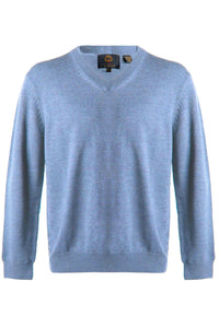 Extra Fine 'Zegna Baruffa' Merino Wool V-Neck Sweater in Light Blue by Viyella