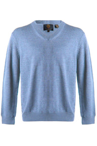 Extra Fine 'Zegna Baruffa' Merino Wool V-Neck Sweater in Light Blue by Viyella