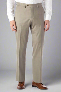 Super 130s Italian Luxury Ultimate Comfort Wool Tropical Flat Front Trouser in Sand by 6 East by Ballin