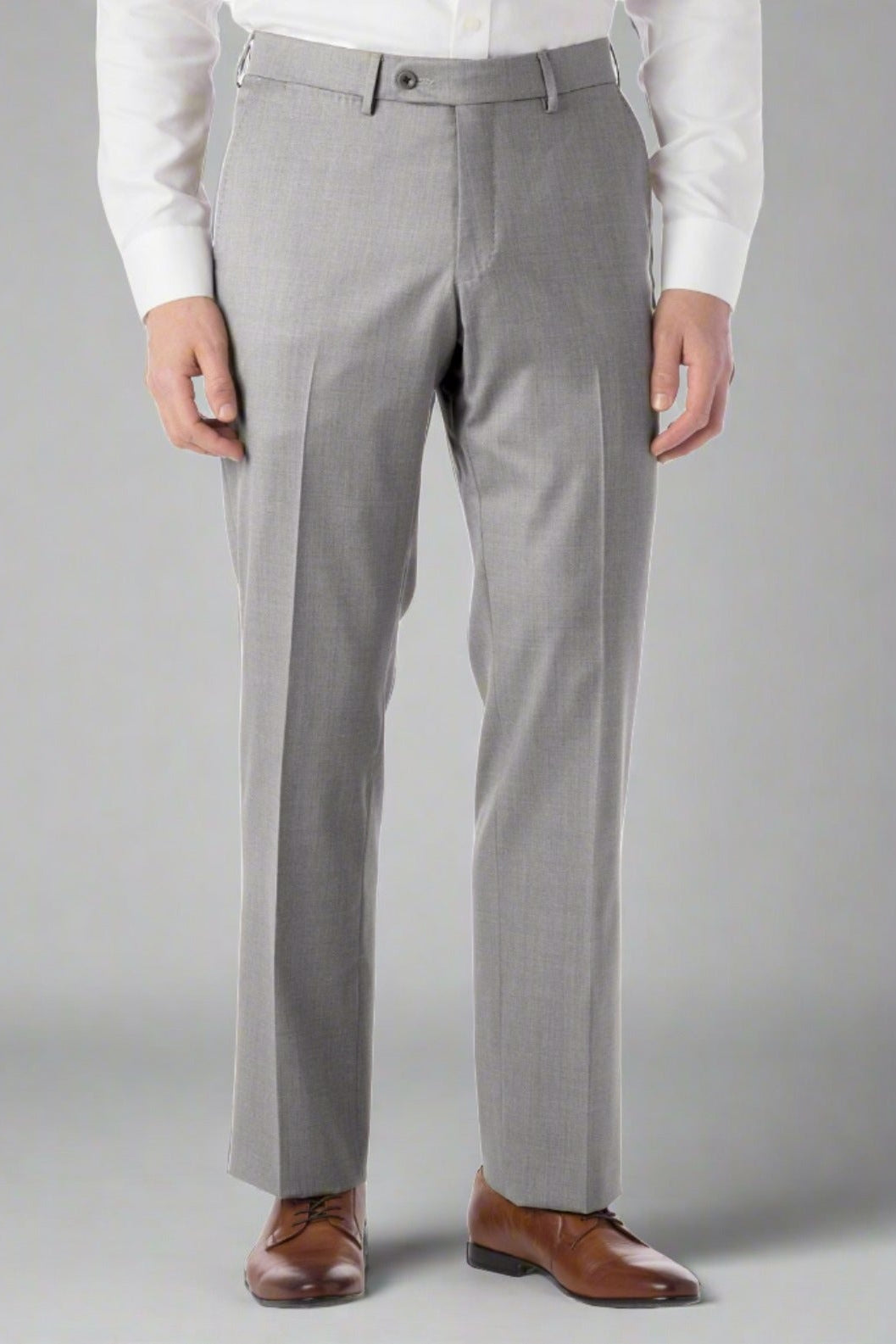Super 130s Italian Luxury Ultimate Comfort Wool Tropical Flat Front Trouser in Light Grey, Size 35 (Houston Modern Fit) by 6 East by Ballin