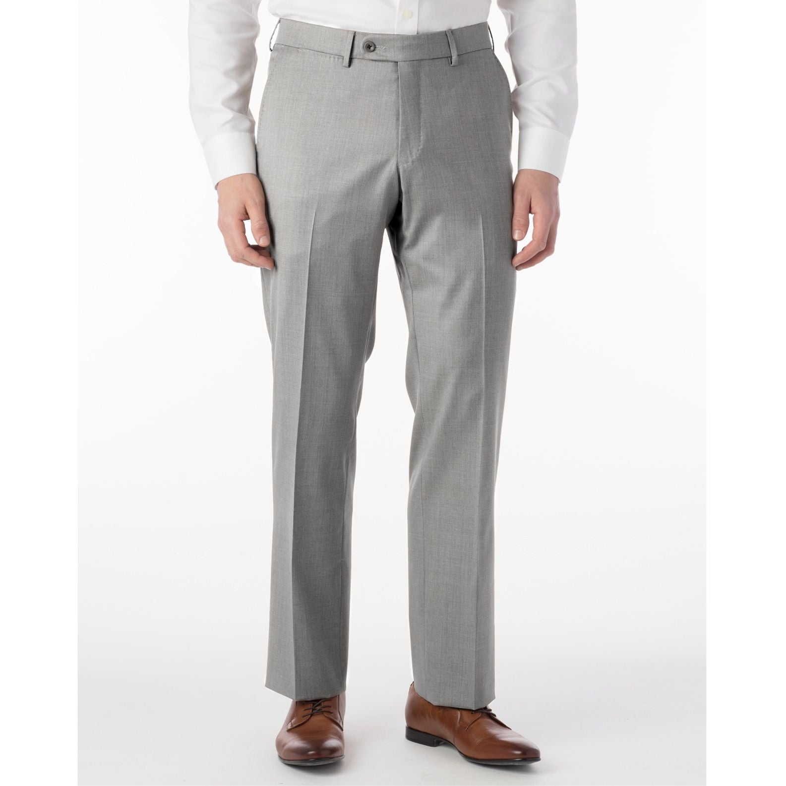 Super 130s Italian Luxury Ultimate Comfort Wool Tropical Flat Front Trouser in Light Grey by 6 East by Ballin