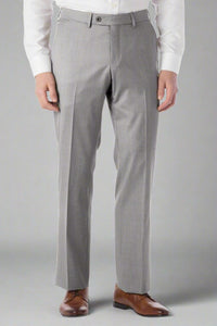 Super 130s Italian Luxury Ultimate Comfort Wool Tropical Flat Front Trouser in Light Grey, Size 35 (Houston Modern Fit) by 6 East by Ballin