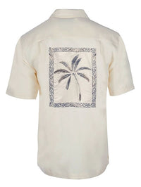 'Palm Portrait' Embroidered Short Sleeve Resort Hawaiian Shirt in Ivory by Weekender