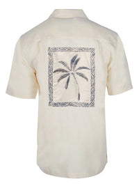 'Palm Portrait' Embroidered Short Sleeve Resort Hawaiian Shirt in Ivory by Weekender