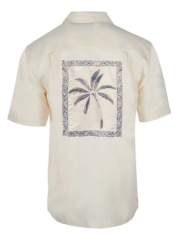 'Palm Portrait' Embroidered Short Sleeve Resort Hawaiian Shirt in Ivory by Weekender