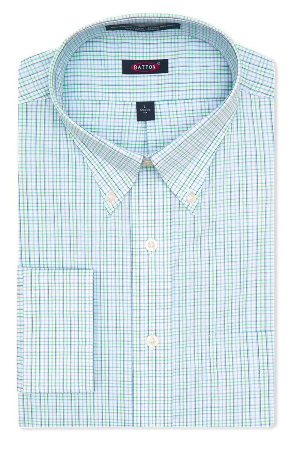 Oliver' Blue and Mint Plaid Long Sleeve Beyond Non-Iron® Cotton Sport
